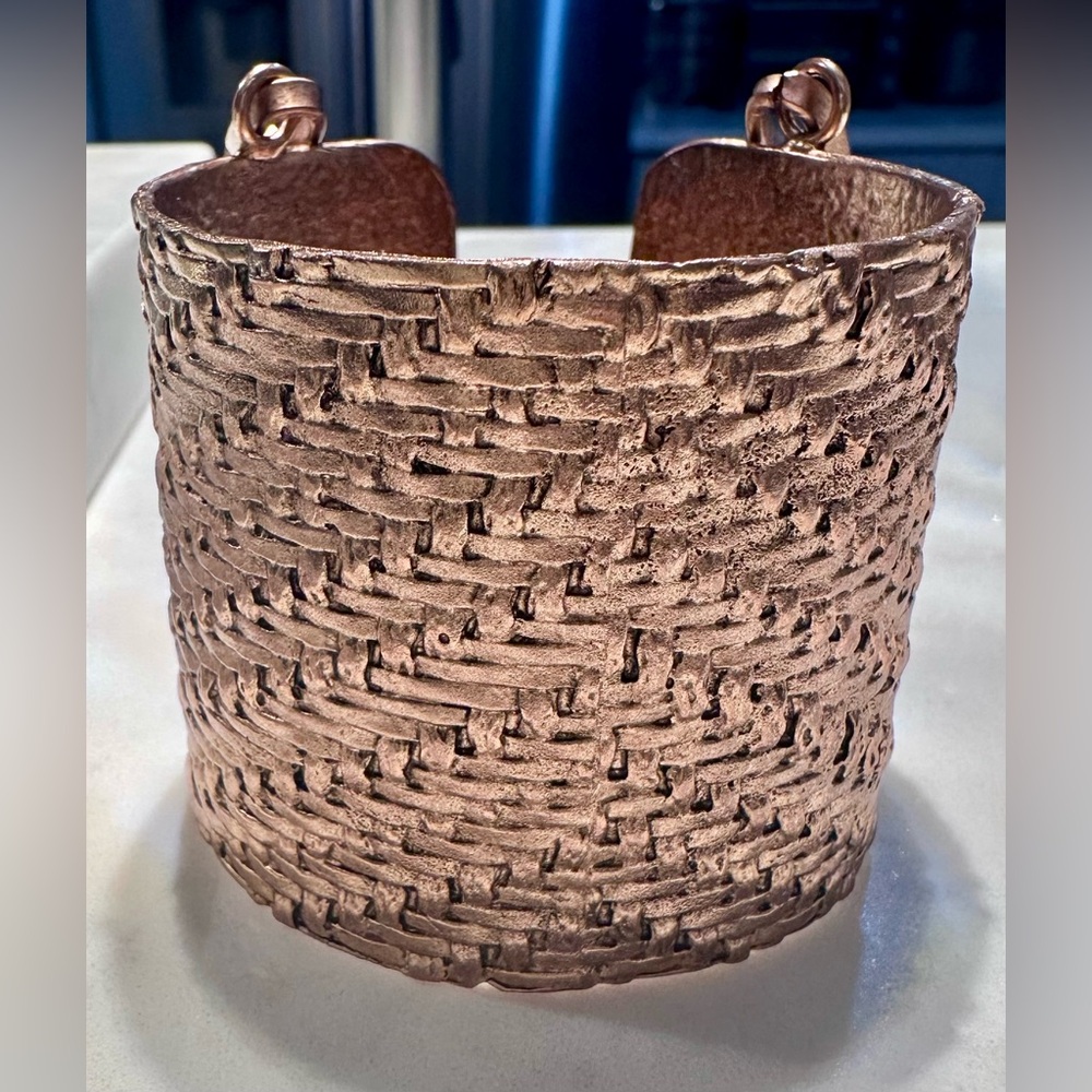 Metallic Bronze Woven Cuff Link Bracelet, Size 6.5 circumference